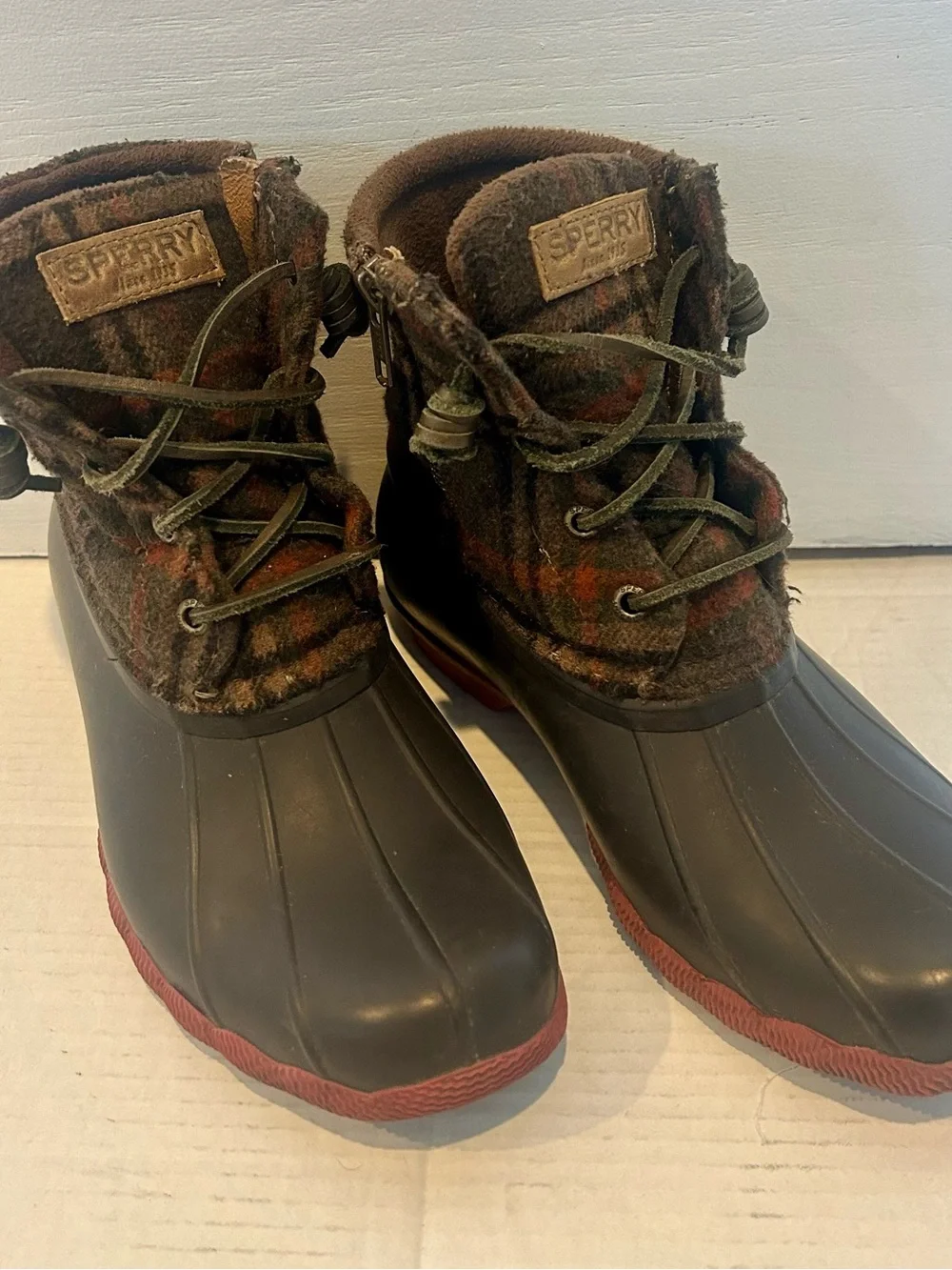 Sperry Black Plaid Waterproof Duck Boots